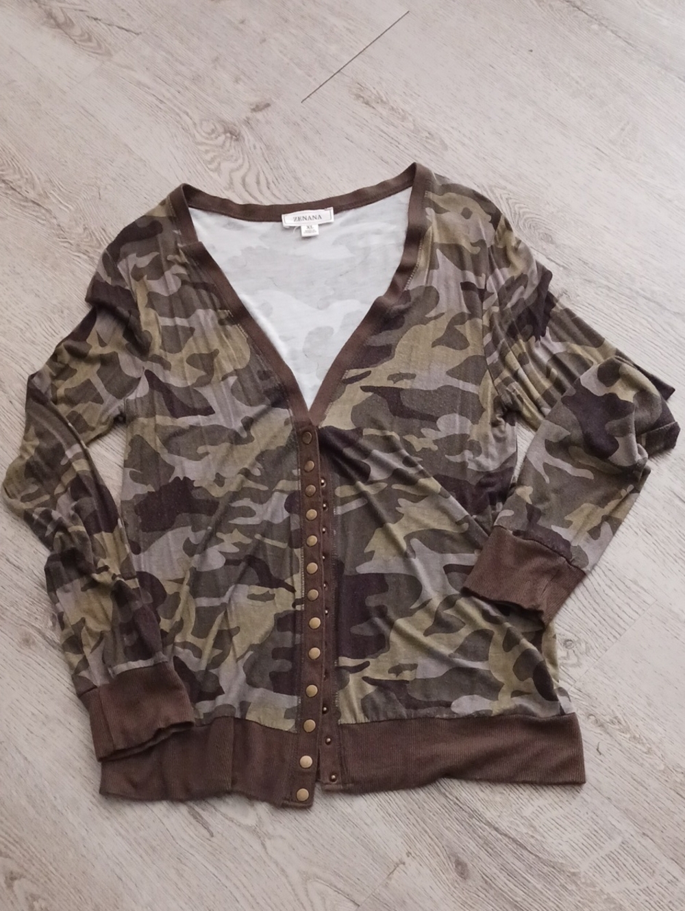 Zenana Olive Camo Snap-Front V-Neck Cardigan - Women